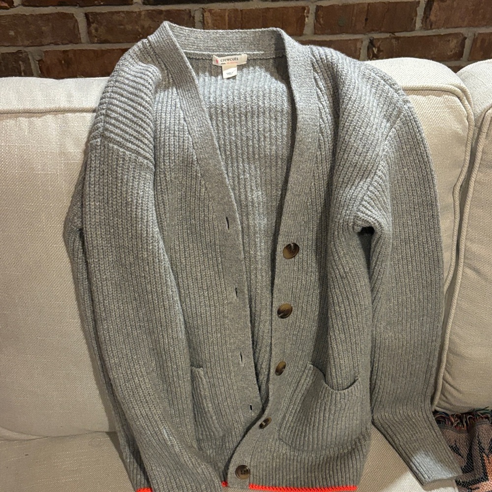 Crewcuts Gray Cardigan with Orange Trim